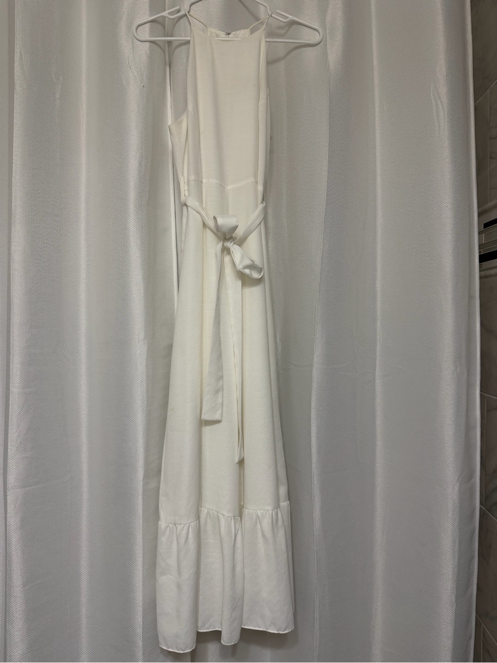 White Halter-Top Tie-Waist Jumpsuit